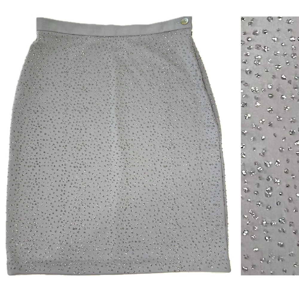 Sparkling Pencil Skirt MODA INT’L Glitter Silver Gray Sz 6 Small S